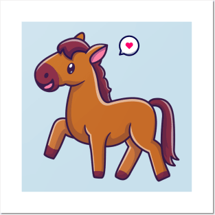 Cute Horse Walking Cartoon Posters and Art